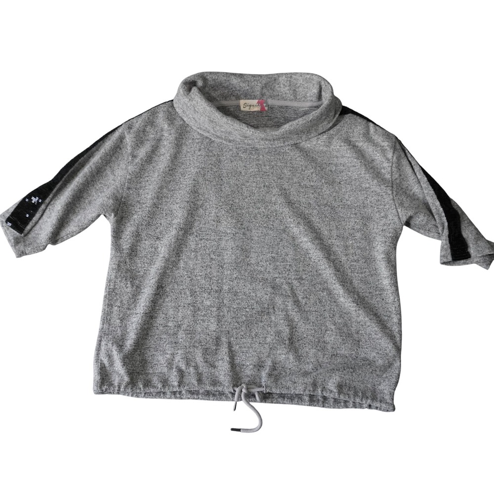 Signify Gray Cowl Neck Pullover Top w/ Sequin Stripe Detail - Women's Size‎ L